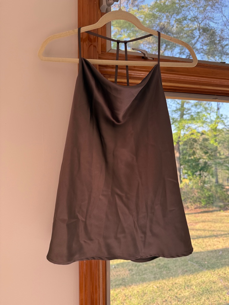Pleione Brown Satin Cowl-Strap Camisole